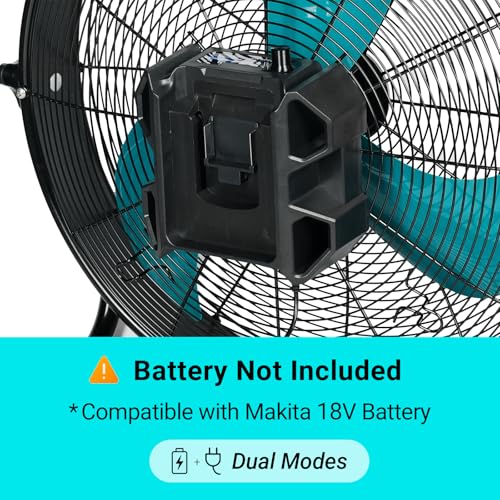 Image of 18 inch Brushless Cordless Floor Fan Compitable with Makita 18V Battery(Tool Only), 2500 CFM Quiet Industrial Fan with AC Adapter, 5 Speeds 360Tilt Portable Metal Shop Fan for Garage Jobsite Camping