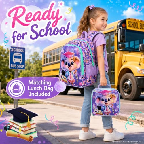 Image of AGSDON 3PCS Backpacks for Girls, 16 inch Elementary Kids Backpack Preschool School Bookbags and Lunch Box