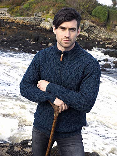 Image of Aran Crafts Men's Irish Soft Cable Knitted Zip Neck Jacket (100% Merino Wool)