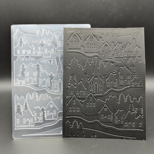 Plastic Embossing Folder A6 Size Snow Houses Pattern Paper Crafts Plastic Textured Impressions for Card Making Scrapbooking