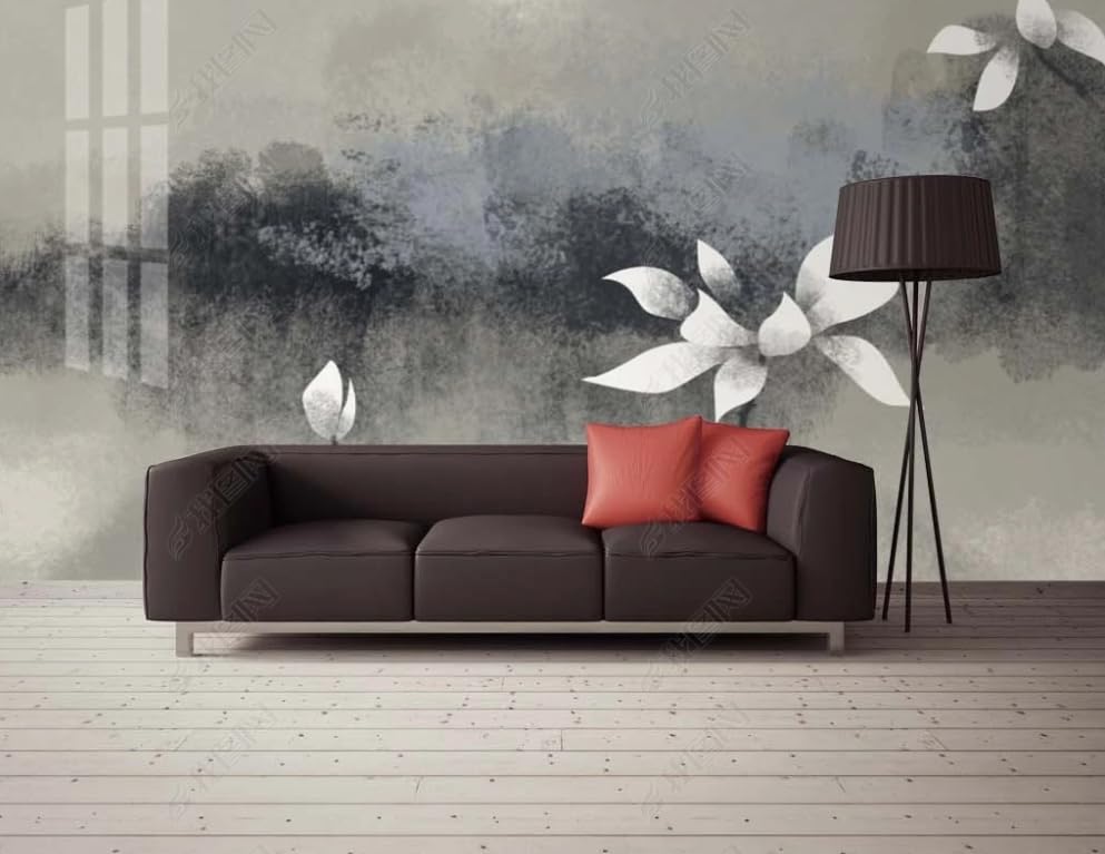 Papier peint lotus et montagnes pour un salon zen contemporain 250x175