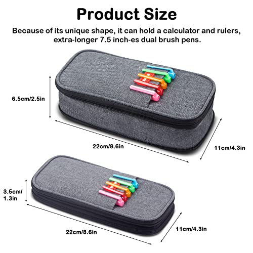 Image of Canvas Pencil Case Pouch With Zipper - Grey | Large Capacity Canvas Stationery Organizer Pen Bag With Zipper for Office, College, School, Travel, Students and Adults