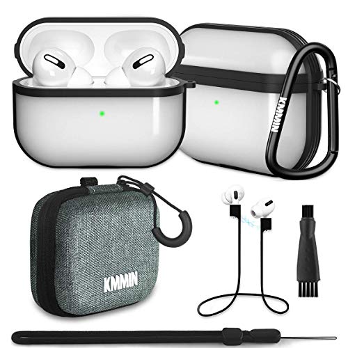 Funda para AirPods Pro, KMMIN Funda Translúcida Compatible con AirPods Pro, Funda Mate rígida de TPU, Resistente Huellas Dactilares, Accesorios AirPods Pro 6 en 1,Funciona con Carga Inalámbrica?Negro?