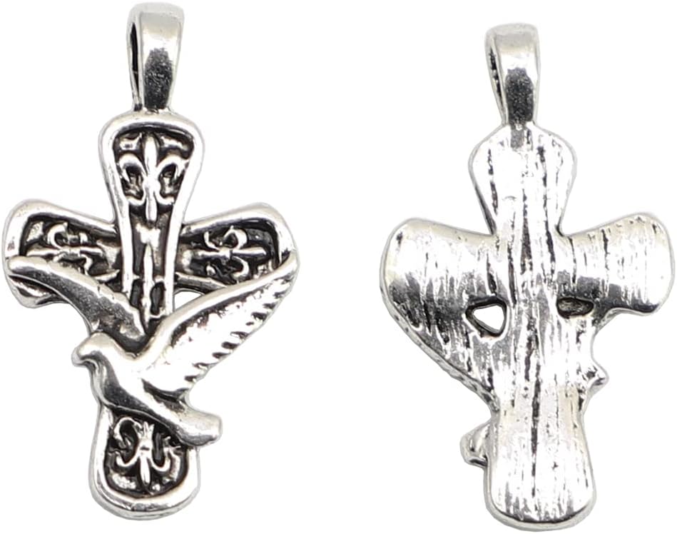 Glary 100pcs of Small Antique Silver Holy Spirit Dove Cross Pendant