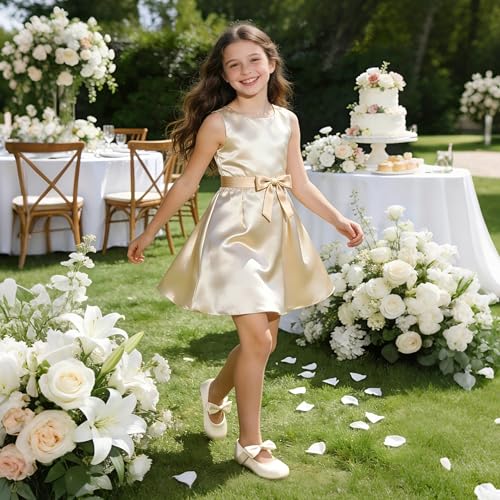 Image of Felix & Flora Girls Dress Shoes - Mary Jane Ballet Flats Party Wedding School Size 8(Champagne Gold,Toddler)