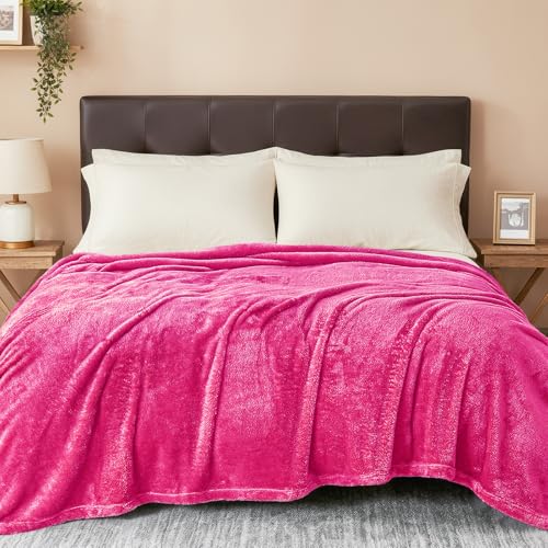 Image of Exclusivo Mezcla Plush Fuzzy Fleece Bed Blanket King Size, Super Soft, Fluffy and Warm Blankets for Couch, Bed, All Season (Hot Pink, 90x104 inches)