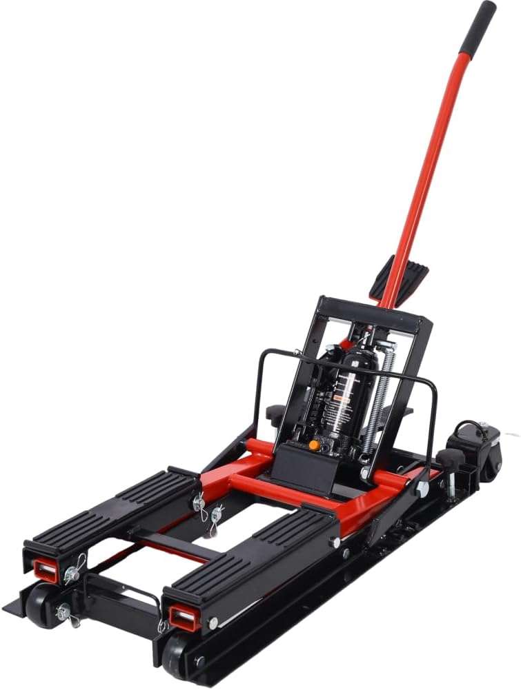 Hydraulic Motorcycle Lift Jack, 1500 LBS Capacity Scissor Lift Jack, Portable Motorcycle Lift Table with 4 Wheels, Hydraulic Foot-Operated H-oist Stand for Motorcycle UTV Black+Red One Size