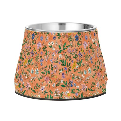 Flowers Orchid Hosta Terracotta Feed Dog Bowl Enhanced Stainless Steel Pets Feeding Bowl for Medium Dogs Comfort Feeding