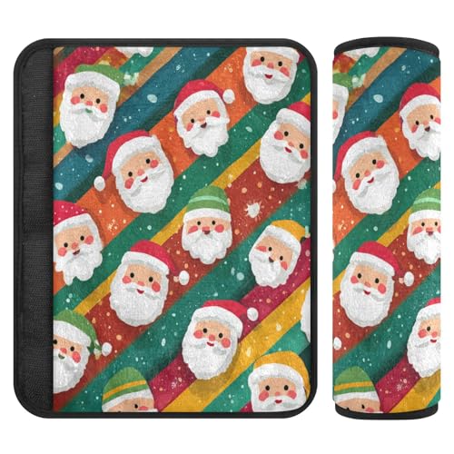 Image of 2 Pack Seatbelt Covers Seat Belt Cover Pad for Adults Boys Girls Car Seat Strap Covers Pads Cushion Universal Shoulder Strap Pad Protector for Backpack 6.5 Inch Colorful Striped Santa Claus