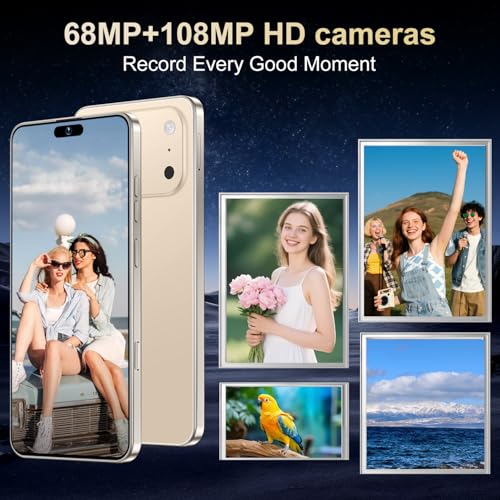 Image of Ecshock 17PM Unlocked Phone | Cell Phone Android 15.0 | 16+512GB Smartphone| 6.99 inch HD Display | Long Battery Life 7000mAh | 68+108MP Zoom Camera| Fingerprint Lock | with Dual SIM (Gold)