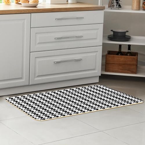 Alfombrillas de cocina de pata de gallo blanco y negro lavables estilo pasillero 7