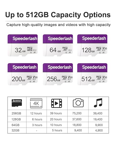 Image of Speederlash 200GB Micro SD Card with Adapter, A1, U3, Read Speed Up to 95MB /s, High Speed Memory Card for Cams, Drones, Smartphone, Tablet