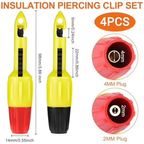 Image of 4pcs Wire Piercing Probe, Insulation Piercing Clip Set Wire Piercing Tool for Multimeter Voltage Voltmeter Thermometer Testing (2mm, 4mm)