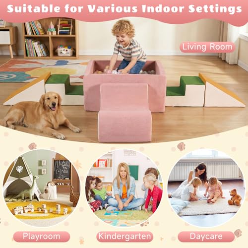 Image of 6-Piece Modular 30D High-Density Foam Climbing Blocks for Toddlers 6-24 Months,OEKO-TEX Certified Soft Play Set with Large Ball Pit,Pink Indoor Crawling Toys for Baby Girls (Balls Not Included)