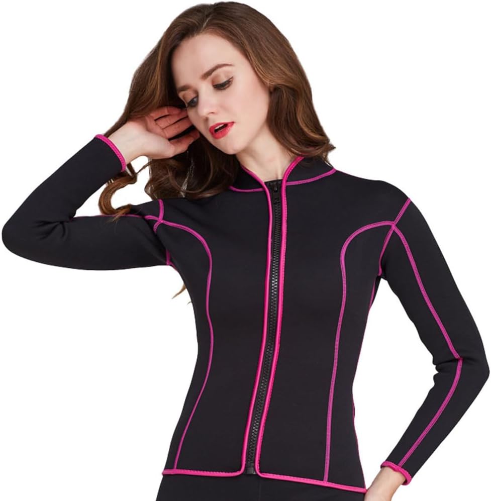 Women's Wetsuit Top 2mm Neoprene Wetsuit Jacket Long Sleeve Front Zip Wetsuit Shirt for Swimming Water Aerobics Diving