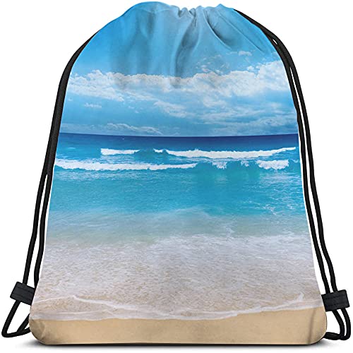 Beabes-Summer-Beach-Drawstring-Bags-Backpack-Bag-Blue-Ocean-Coastal-Nautical-Theme-Seascape-Holiday-Sea-Water-Time-Sport-Gym-Sack-Drawstring-Bag-String-Bag-Yoga-Bag-for-Men-Women