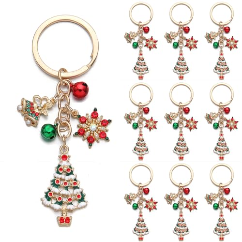 PHAETON 10PCS Festive Enamel Christmas Keychain with Christmas Tree, Snowflake, Bell Christmas Appreciation Gift for Women Key Ring for Christmas Party Decorations Christmas Theme Party Favors