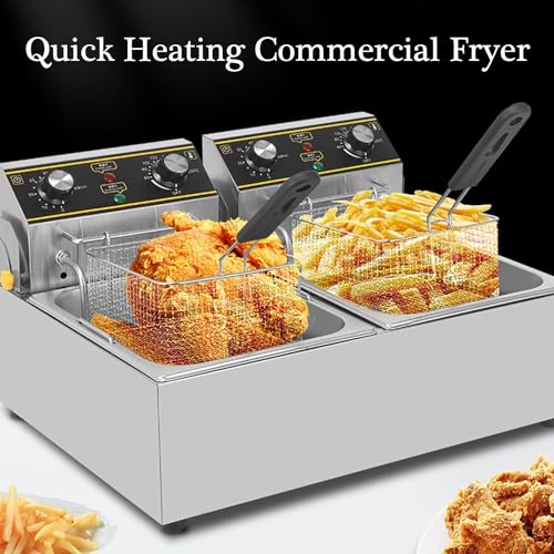 Kommerzielle Fritteuse, 10 l/10,5 QT elektrische Fritteuse mit Frittierkorb und Deckel, 2500 W kommerzielle Ölfritteusen aus Edelstahl für die Arbeitsplatte mit Temperaturregelung und Timer für das – Bild 4