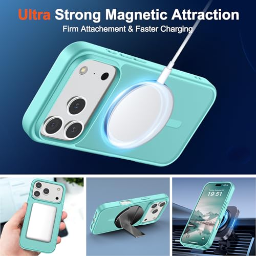 Image of SUPFINE Magnetic for iPhone 17 Pro Case (Compatible with MagSafe)(Military Grade Drop Protection) Translucent Matte Shockproof with Anti-Fingerprint Phone Cover,Blue Green