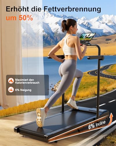 Superun Walking Pad mit Steigung 6% – Laufband für Zuhause max 6km/h & 12km/h mit App und Fernbedienung – Laufband Schreibtisch max 136 kg mit Multi-Runner-Rennen und Training Courses