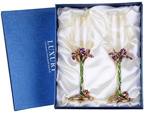 Miniatura 7 de SUQ I OME Juego de 2 copas de champán esmaltadas de cristal de vino, copas de champán esmaltadas decorativas, regalos para novias, bodas, San