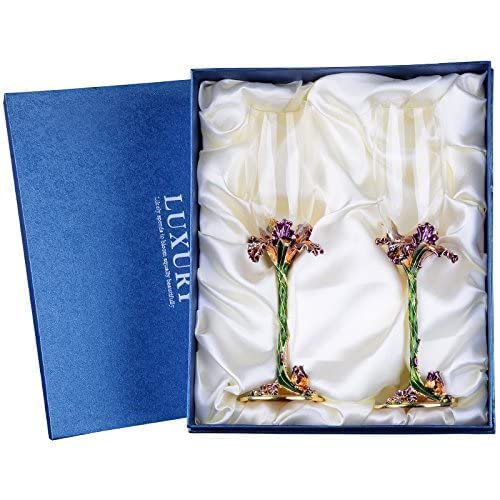 Suq I Ome Enamel Wine Crystal Champagne Flutes Glasses Set Of 2 thumb #6