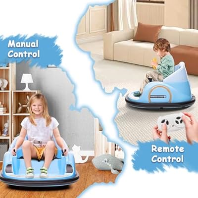 12V Kids Ride On Bumper Car Electric Vehicle for Toddlers Ride on Toy Bumping Car with Remote Control, Battery Display, 360Spin, LED Lights, MP3, USB, Blue
