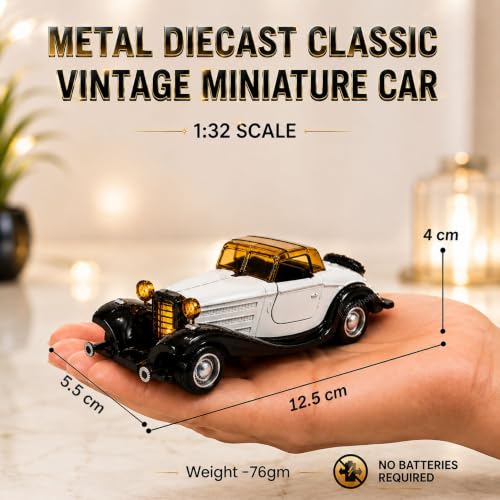 Image of GRAPHENE 1:32 Metal Diecast Vintage Toy Car Pull Back Action Light Sound Openable Doors Miniture Antique Retro Classic Model Car for Kids Toddlers Car Decorative Item Birthday Gift 3+Boys (White)
