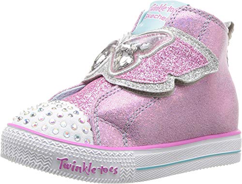 Skechers Kids Girls' Shuffle LITE-Flutter FLOATIES Sneaker, Pink/Silver, 6 Medium US Toddler