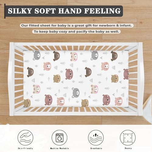 Image of Cartoon Bears Print Fitted Crib Sheet Bears Baby Crib Sheet Fit Standard Crib and Toddler Mattress,Crib Mattress Sheets for Boys Girls 28 inchx52 inch