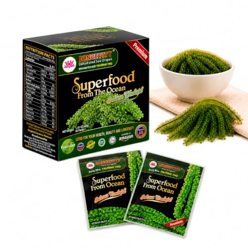 Longevity Uvas de mar - Umibudo verde Caviar - Deshidratado, peso, Intensificación del sistema inmunológico, valorado don natural De Mar (original), 1.4 onzas (paquete de 2)