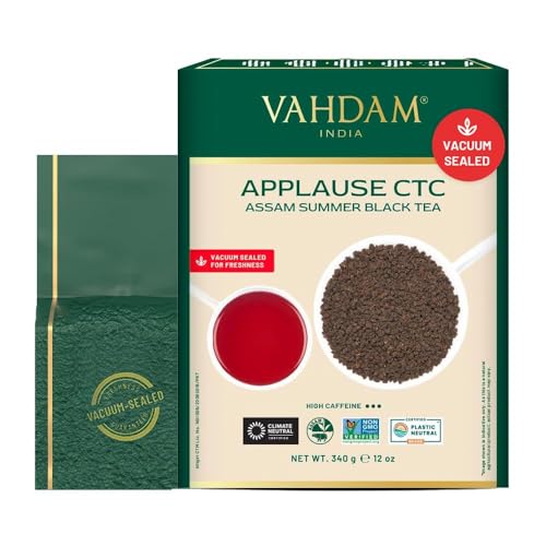 VAHDAM Applause Té Negro Assam CTC de Verano | 340g Suelto | Sabor Intenso, Maltoso y Rico | 100% Assam CTC Puro | Sellado al Vacío | Té Negro de Origen Único