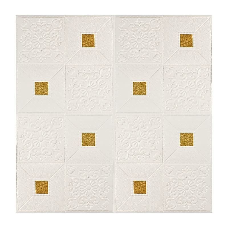 Image of POZET 3D Brick Wallpaper PE Foam self Adhesive Brick Design Wall Stickers /DIY Wallpaper for Home Hotel Living Room Bedroom Cafe Deco (70 x 77 cm) (White and Gold) Pack of 2