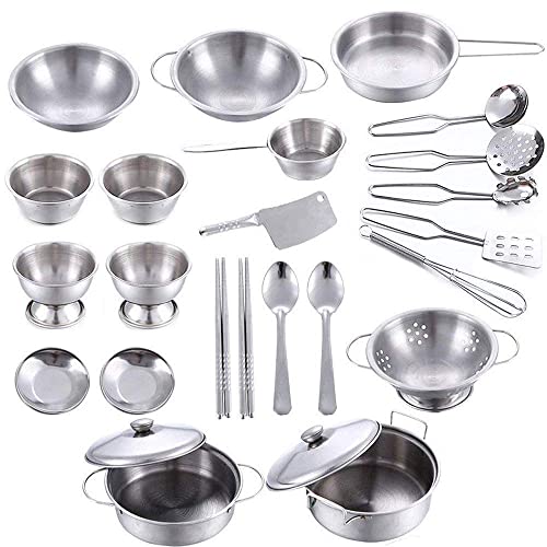 おままごと キッズ用調理器具セット(食品モデルは含まれていない)ステンレス製 23点セット 料理おもちゃ 食器セット 料理人ままごと クッキングセット キッチンセット 親子遊び 誕生日 プレゼント