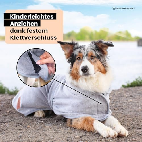 Wahre Tierliebe Hundebademantel waschbar - Trockenes Fell in nur wenigen Minuten - Hundehandtuch als kuscheliger Kälteschutz. Für Große, mittelgroße und kleine Hunde, Bademantel Hund, XL
