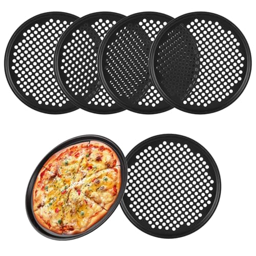 YAYODS 6 Pack Pizza Trays - 12 Inch Non Stick, Round Perforated Carbon Steel Pizza Baking Tray (31.5x31.5CM)