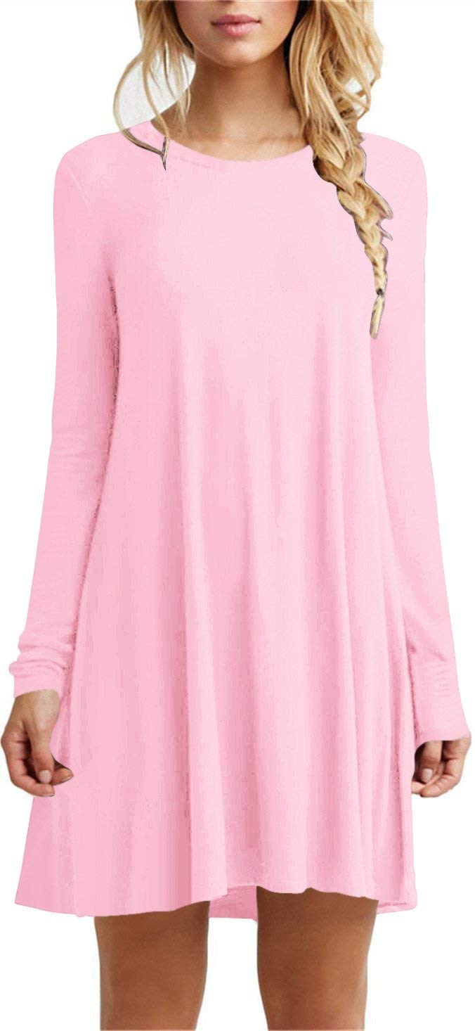 TOPONSKY Women's Casual Plain Simple Loose Flowy Short-Sleeve T-Shirt Dress