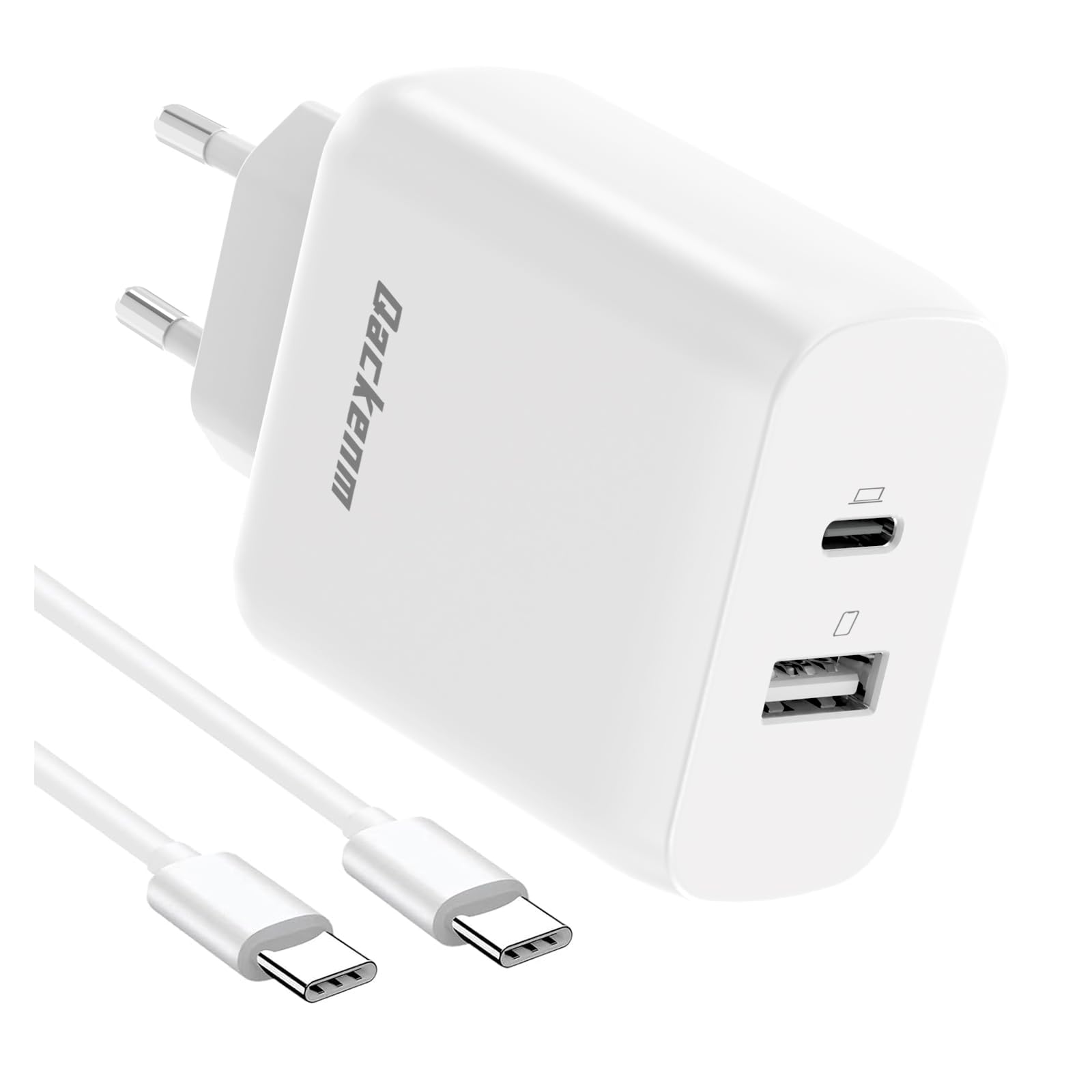 Qackenm USB C Ladegerät 65W, GaN Schnellladegerät mit 2M Type C-C Kabel, 2-Port USB-C Netzteil PPS für MacBook Pro/Air, iPhone 17/17 Pro/iPhone 16/16 Pro/iPhone 15, iPad mini/Air, Galaxy S24/S23