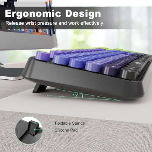 Image of Wireless Keyboard and Mouse Combo, 2.4G USB Cordless Round Keyboard and Mouse for Laptop Computer TV (102 Keys Purple Black)