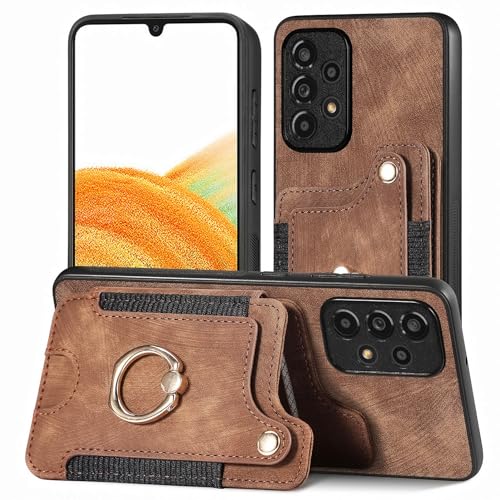Étui portefeuille Samsung A33 5G housse cuir PU marron convertible avec porte-cartes