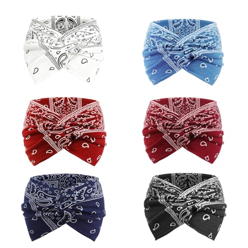 Image of DRESHOW 6 Pack Extra Wide Headbands for Women Large Turban Headband Boho Head Wrap Elastic Hairbands Hair Twisted Knot Hair Accessories
