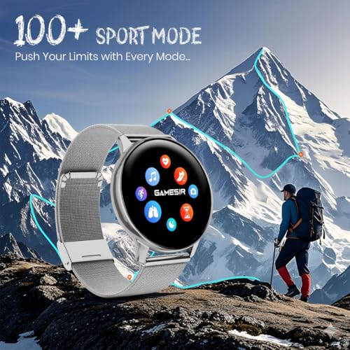 Image of GameSir Active 2 Smartwatch for Men & Women, 1.39 inch HD Round Display, Bluetooth Calling, Heart Rate & SPO₂, 100+ Sports Modes, IP67, Long Battery Life for Android & iOS (Millanese Silver)
