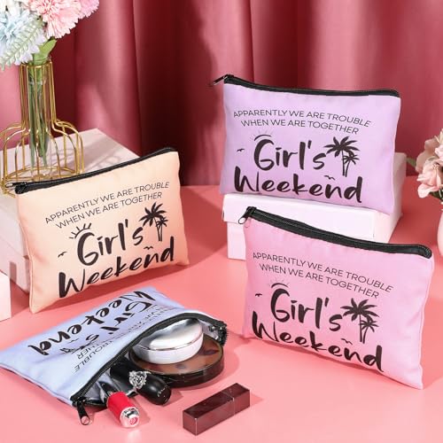 Paterr 8 Pcs Girls Weekend Gifts Includes 4 Makeup Bag Girls Trip Gifts 4 Weekend Tote Bag Travel Favors for Women Summer Cosmetic Zipper Pouch Wedding Birthday Bachelorette Party(Stylish Color)3