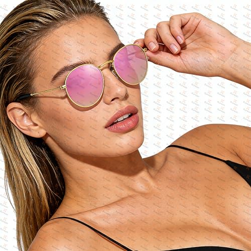 Image of Kursan Small Round Metal Polarized Sunglasses for Men Women Mirrored Lens Classic Circle Sun Glasses