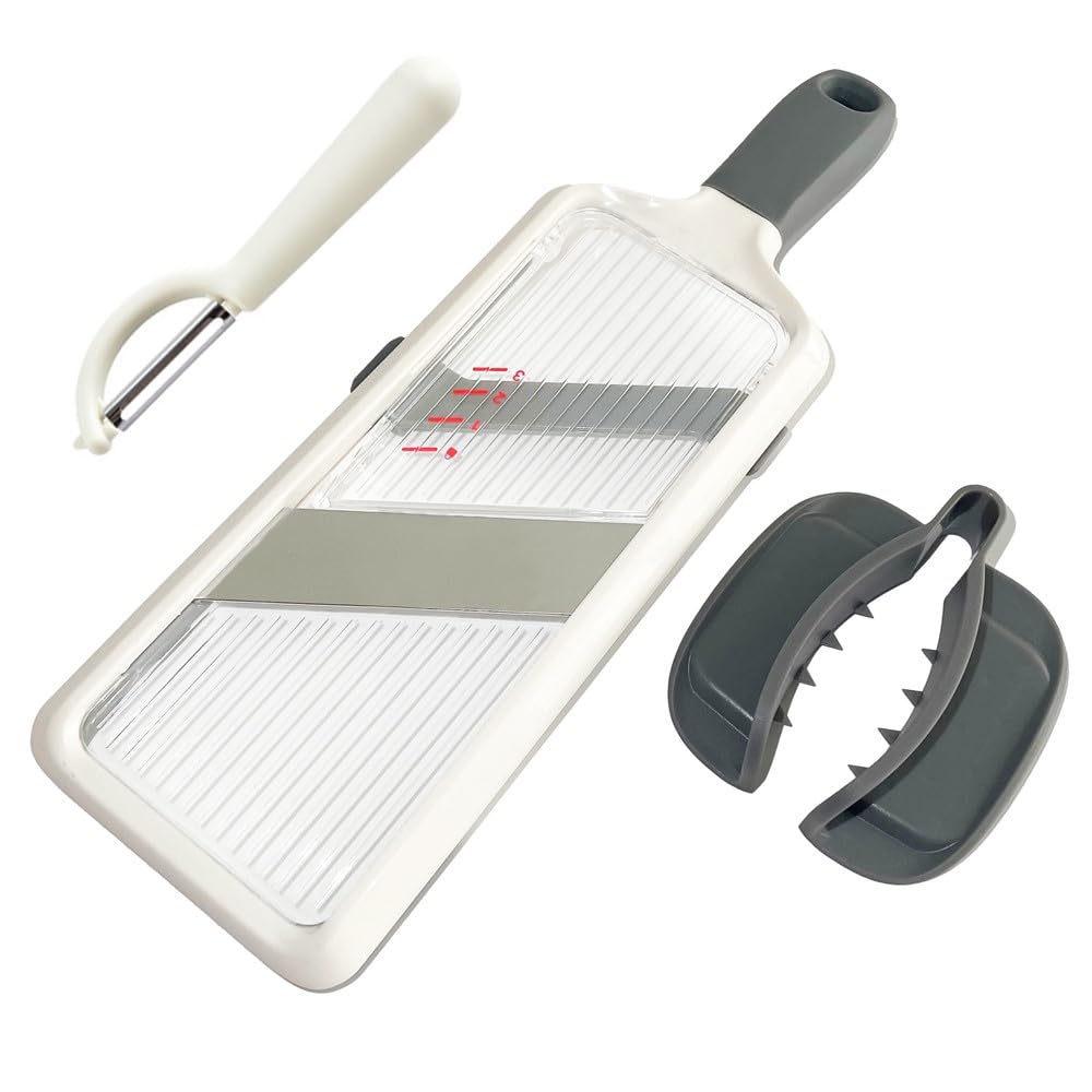 Handheld Mandoline Slicer with Food Holder Mandoline Food Slicer Adjustable Stainless Steel Blades Veggie Chopper & Cheese Grater for Speedy Slicing of Fruits and Vegetables