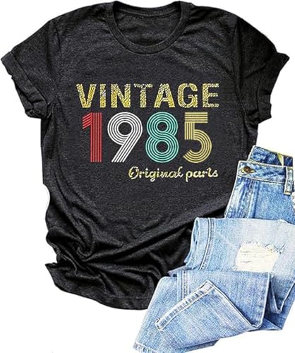 Vintage 1985 Shirt for Women 40th Birthday Gifts Letter Print Original Parts Tops Casual Short Sleeve Party Tee2