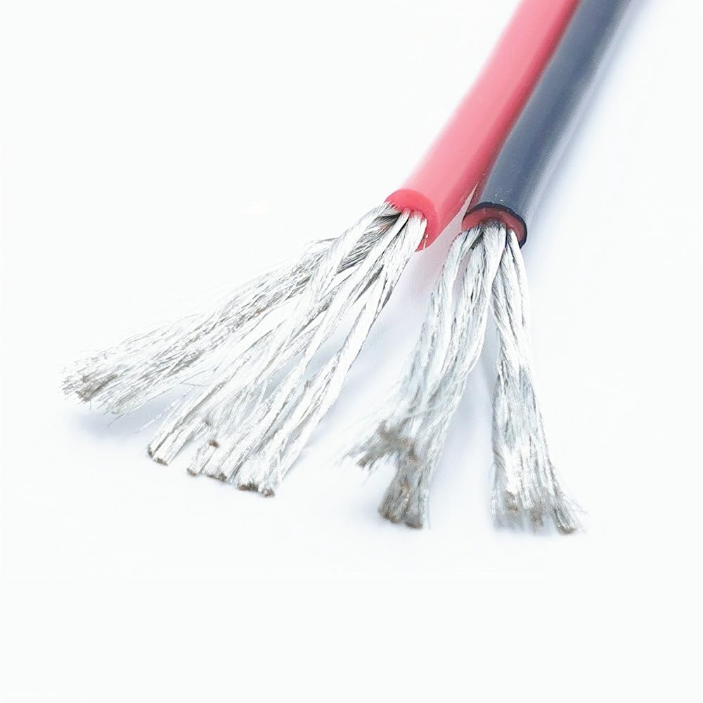 Przewód elektryczny, Przewód silikonowy 2-żyłowy 12/14/16/18/20/22AWG z miękkiego silikonu, czarno-czerwony, 2-pinowy, równoległy(12 AWG)
