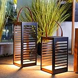 Solar Yard 2-Pack Outdoor Floor Lamp Solar Powered Light, Patio Waterproof Metal Solar Lantern with Handle, Plant Decor for Patio, Yard, Porch, Large+Small