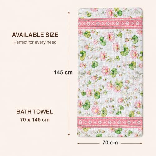 Image of Pure Cotton Printed Waffle Towel | Lightweight | Antimicrobial and Water Absorbent | Soft Touch Quick-Drying Bath Towel (Lotus Serene, Pack of 1)