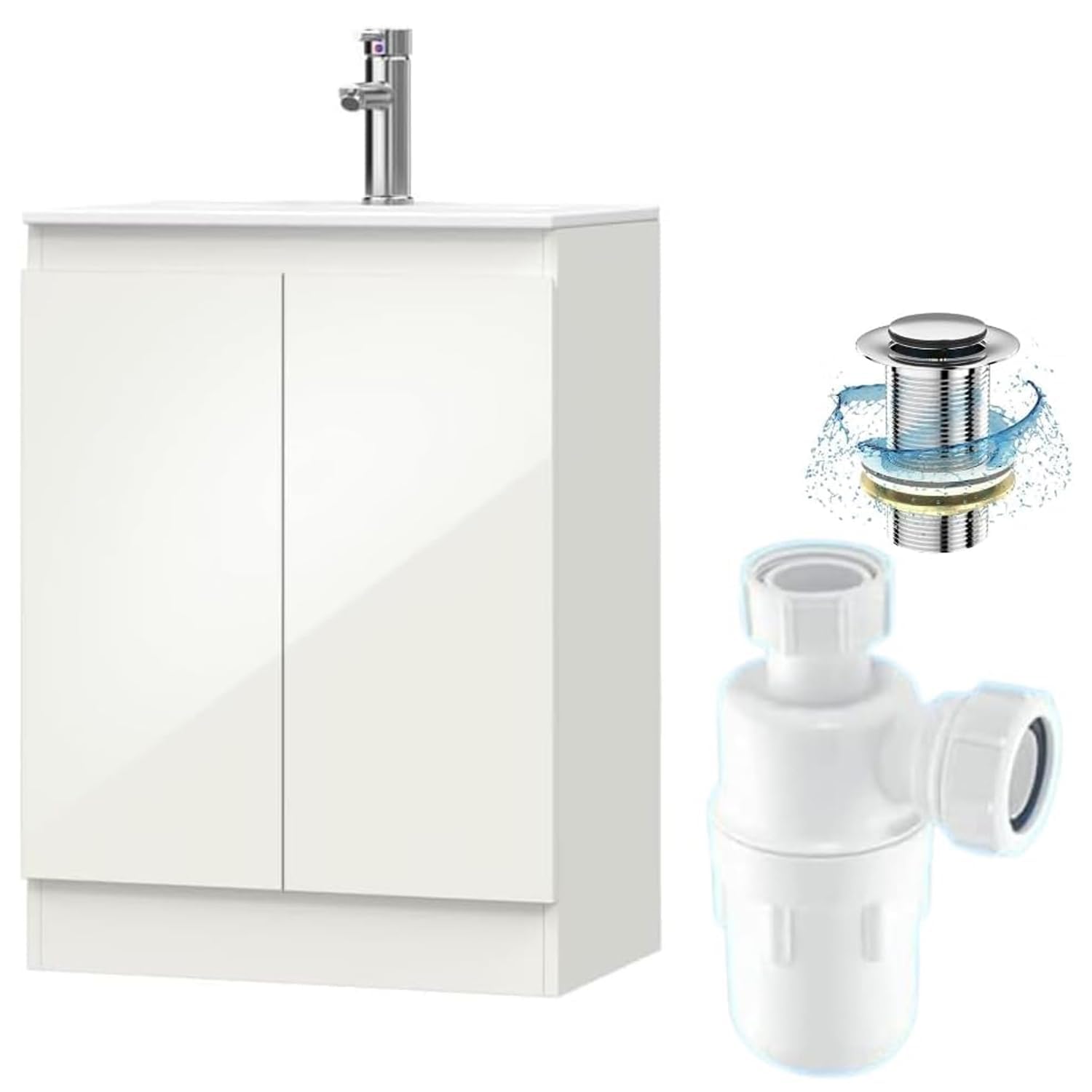 BELOFAY 500mm Under Sink Bathroom Cabinet Floor Standing Storage Cupboard Basin Unit, 500mm Vanity Unit Basin, Waste and Trap, Tap not Included (Denvor White) โ image 1